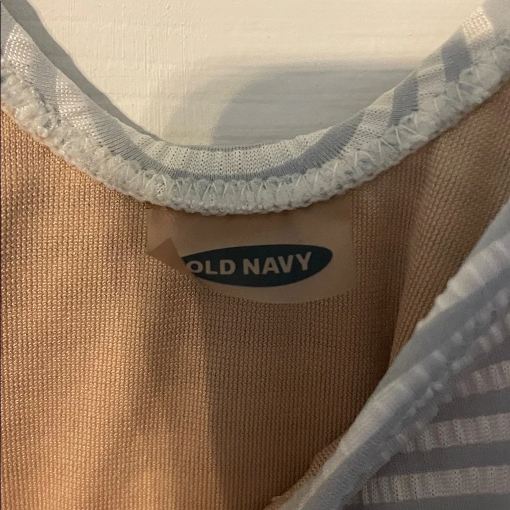Old Navy Striped Scoop Neck One-Piece Bodysuit in Light Gray and White